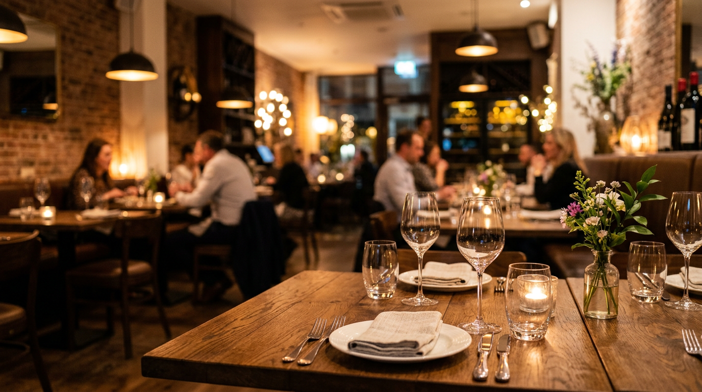Warm restaurant dining table setting